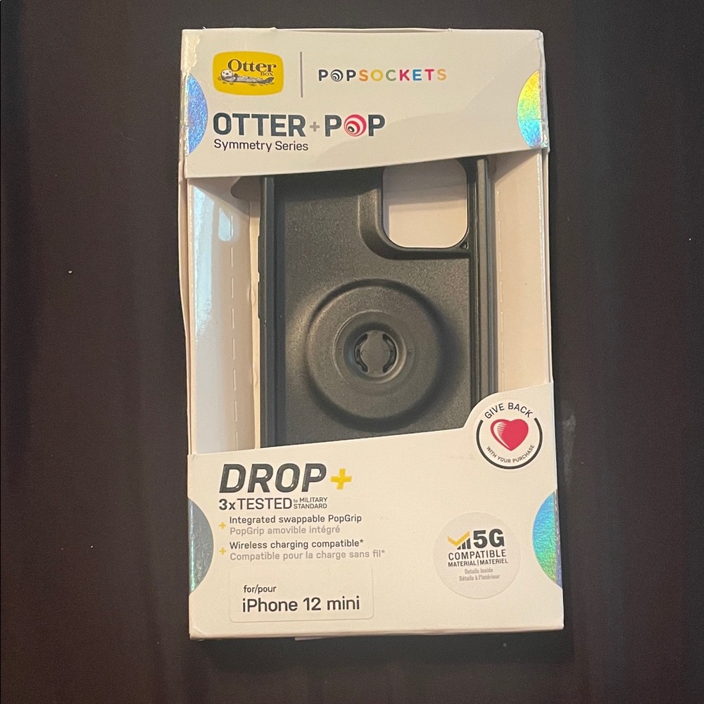 New OtterBox Symmetry Series Black Case with PopSockets for iPhone 12 Mini